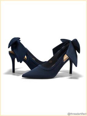 Slingback High Heels Bow Closed Pointed Toe Lace Patchwork Party Dress Shoes